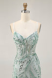Green Beaded Bodycon Homecoming Dress with Lace Up Back