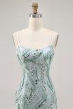 Green Bodycon Spaghetti Straps Beaded Homecoming Dress with Sequins