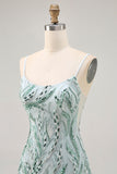 Green Bodycon Spaghetti Straps Beaded Homecoming Dress with Sequins