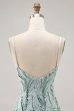 Green Bodycon Spaghetti Straps Beaded Homecoming Dress with Sequins