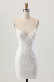 Sparkly White Bodycon Backless Sequin Short Homecoming Dress
