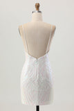 Sparkly White Bodycon Backless Sequin Short Homecoming Dress