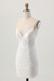 Sparkly White Bodycon Backless Sequin Short Homecoming Dress