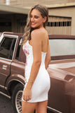 Sequins Floral Strapless Bodycon White Homecoming Dress