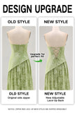 Sage Green Floral Strapless A Line Long Bridesmaid Dress with Slit