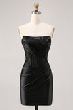 Corset Strapless Bodycon Black Short Cocktail Dress with Lace