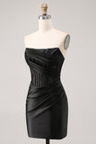 Corset Strapless Bodycon Black Short Cocktail Dress with Lace