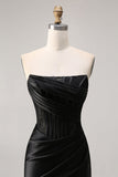 Corset Strapless Bodycon Black Short Cocktail Dress with Lace