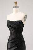 Corset Strapless Bodycon Black Short Cocktail Dress with Lace