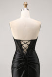 Corset Strapless Bodycon Black Short Cocktail Dress with Lace