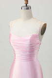 Blush Pink Bodycon Spaghetti Straps Short Homecoming Dress with Lace Up Back