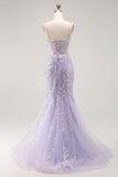 Mermaid Sequin Purple Long Prom Dress with Slit