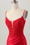Dark Red Spaghetti Straps Beaded Short Tight Homecoming Dress with Lace Up Back