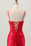 Dark Red Spaghetti Straps Beaded Short Tight Homecoming Dress with Lace Up Back