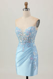 Sparkly Purple Bodycon Strapless Corset Ruched Sequins Short Homecoming Dress