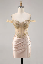 Sparkly Corset Bodycon Champagne Mini Cocktail Dress with Sequin