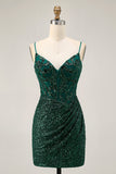 Sparkly Bodycon Dark Green Sequins Corset Homecoming Dress