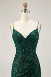 Sparkly Bodycon Dark Green Sequins Corset Homecoming Dress