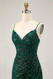 Sparkly Bodycon Dark Green Sequins Corset Homecoming Dress