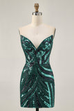 Sparkly Strapless Royal Blue Sequins Tight Homecoming Dress