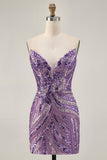 Sparkly Strapless Royal Blue Sequins Tight Homecoming Dress