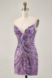 Sparkly Strapless Royal Blue Sequins Tight Homecoming Dress