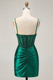 Dark Green Bodycon Corset Sequins Satin Homecoming Dress