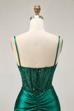 Dark Green Bodycon Corset Sequins Satin Homecoming Dress