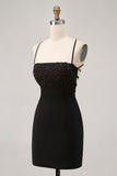 Black Bodycon Spaghetti Straps Short Homecoming Dress with Beading