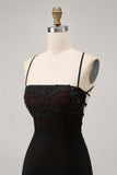 Black Bodycon Spaghetti Straps Short Homecoming Dress with Beading