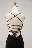 Black Bodycon Spaghetti Straps Short Homecoming Dress with Beading