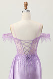 Lilac Sequins Cold Shoulder Beaded Corset Short Homecoming Dress