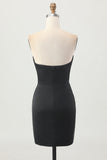Black Strapless Corset Bodycon Beaded Homecoming Dress with Slit