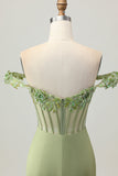 Green Off The Shoulder Corset Sequins Bodycon Homecoming Dress