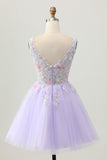 Beaded A Line Sequins Appliqued Lilac Short Homecoming Dress