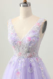Beaded A Line Sequins Appliqued Lilac Short Homecoming Dress