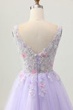Beaded A Line Sequins Appliqued Lilac Short Homecoming Dress