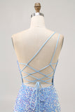 Sparkly Blue One Shoulder Short Homecoming Dress with Slit