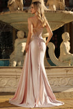 Sparkly Champagne Mermaid Corset Beaded Side Streamer Long Formal Dress with Slit