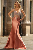 Sparkly Mermaid Blush Spaghetti Straps Corset Long Formal Dress with Sequins