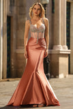 Sparkly Mermaid Blush Spaghetti Straps Corset Long Formal Dress with Sequins