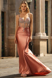 Sparkly Mermaid Blush Spaghetti Straps Corset Long Formal Dress with Sequins