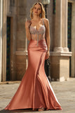 Sparkly Mermaid Blush Spaghetti Straps Corset Long Formal Dress with Sequins