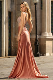 Sparkly Mermaid Blush Spaghetti Straps Corset Long Formal Dress with Sequins