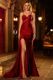 Sparkly Burgundy Mermaid Corset Sequin Long Prom Dress with Beading