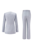 Grey Blue One 2-Piece Button Women Suits with Lace