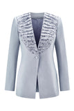 Grey Blue One 2-Piece Button Women Suits with Lace
