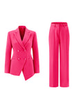 Fuchsia Peak Lapel 2-piece Women Suits with Buttons