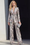 2-Piece Sparkly Grey Sequins Floral Peak Lapel Women Formal Suits