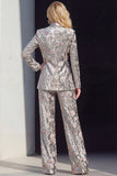 2-Piece Sparkly Grey Sequins Floral Peak Lapel Women Formal Suits